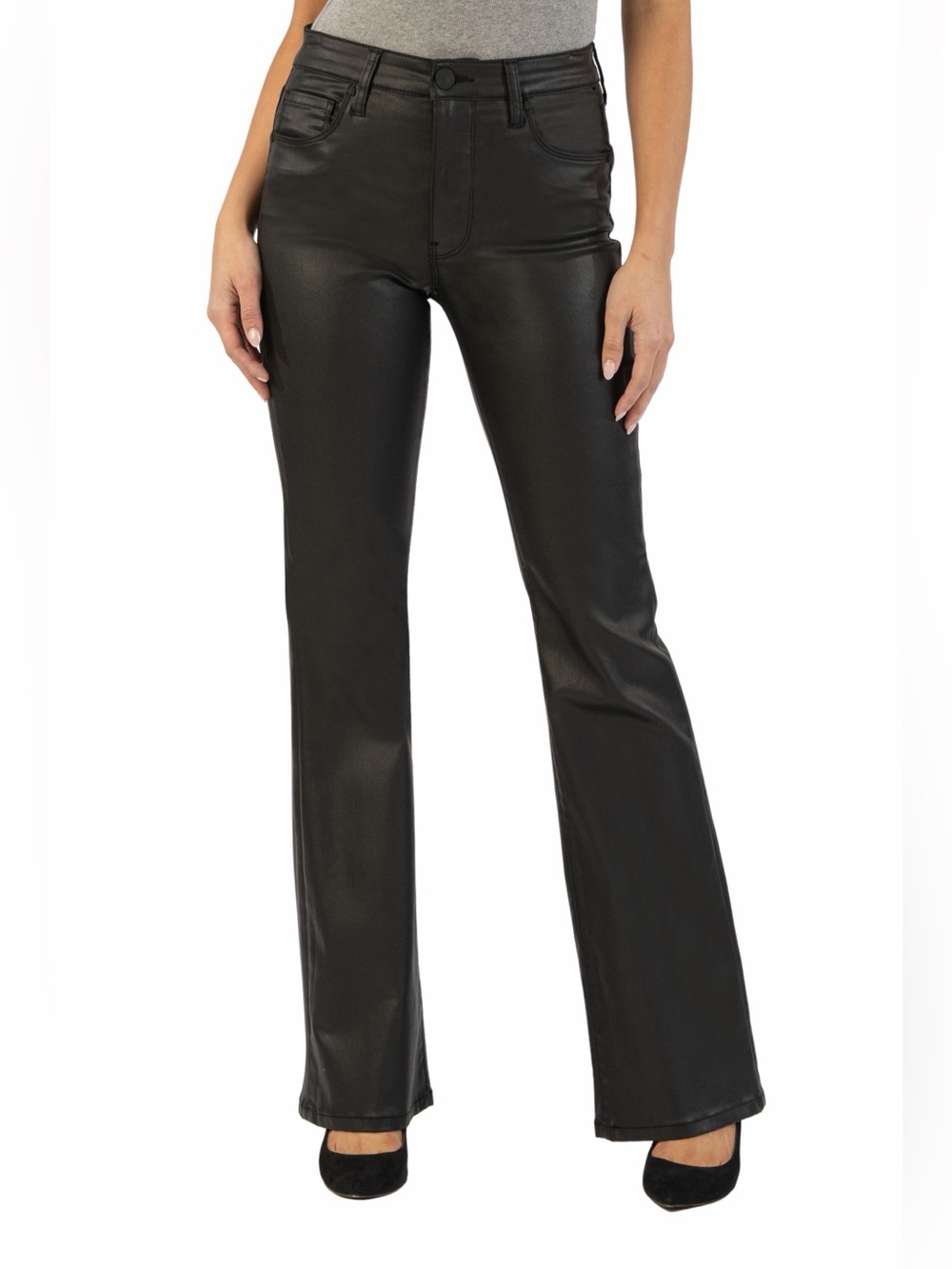 KUT from the Kloth Ana High Rise Fab Ab Flare Jeans - Black Coated - NWT Size 12